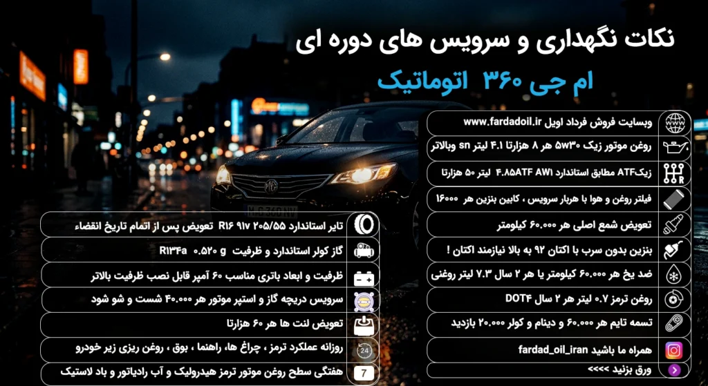 نکات نگه داری و سرویس های دوره ای ام جی 360 اتوماتیک