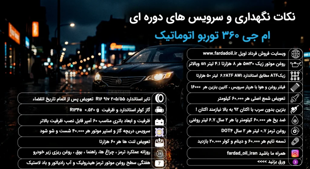 نکات نگهداری و سرویس های دوره ای ام جی 360 توربو اتوماتیک